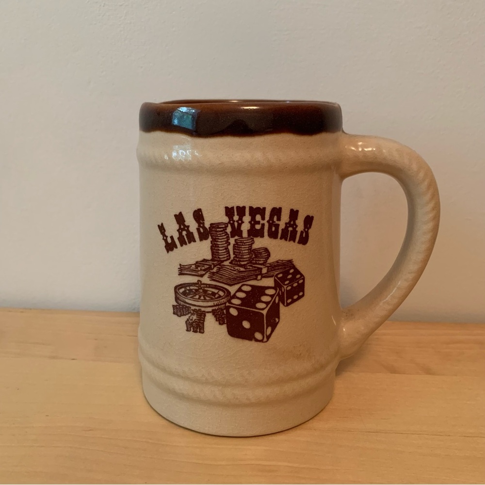 Large Vintage Las Vegas Beige and Brown Ceramic Mug